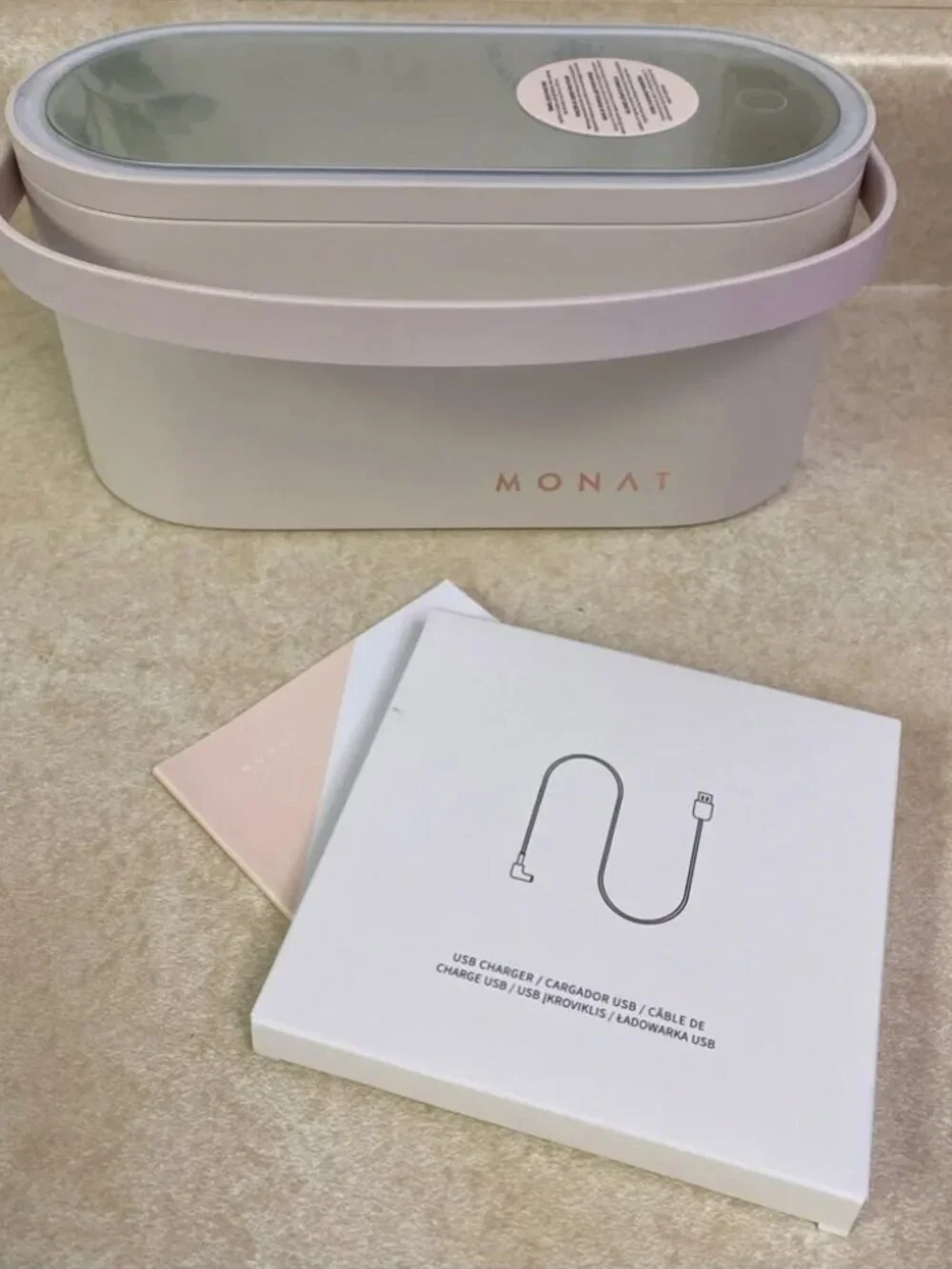 MONAT Cosmetics Skincare Makeup Travel Hard Case with LED light Mirror Pink